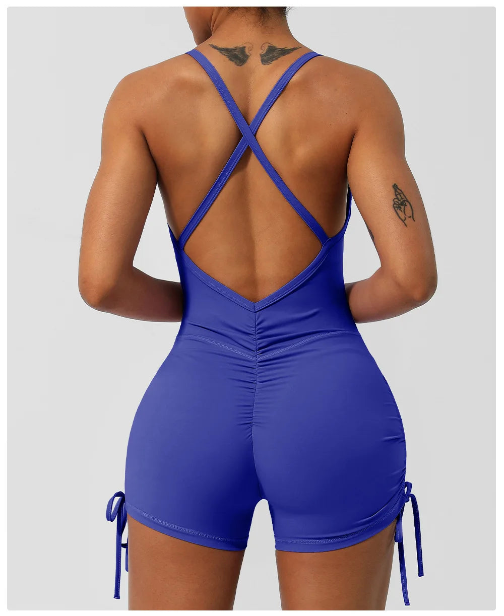 Women's Fitness Yoga Set One Piece Gym Jumpsuit Breathable Quick Dry Running Short Sportswear Workout Activewear