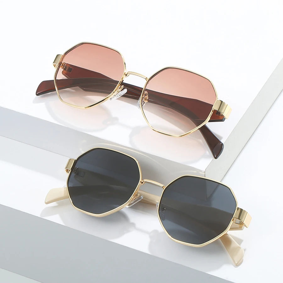 Trendy Polygonal Metal Frame Sunglasses - Women's Retro UV400 Protection