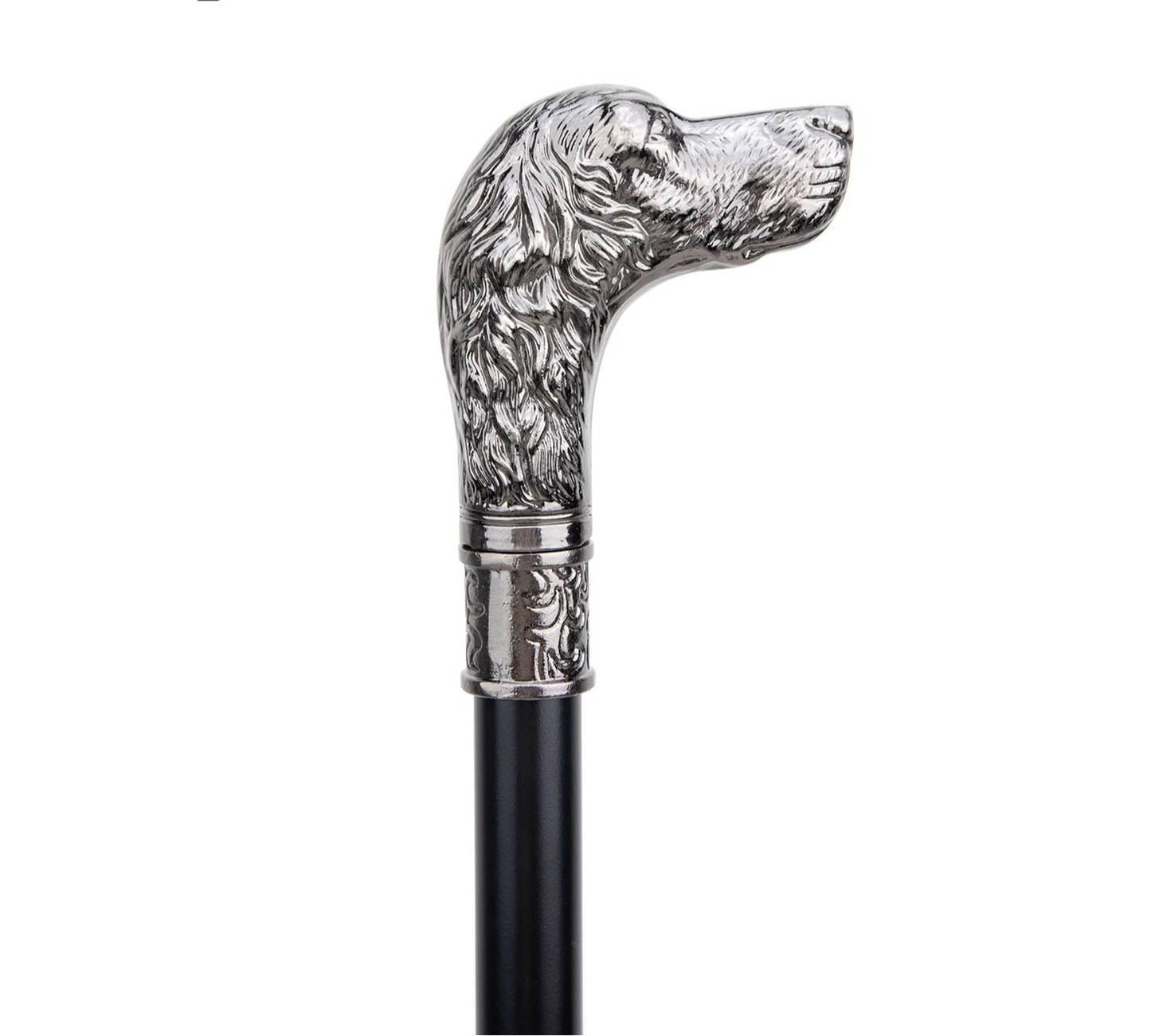 Elegant Dog Head Walking Cane - Decorative Silver Walking Stick 93cm