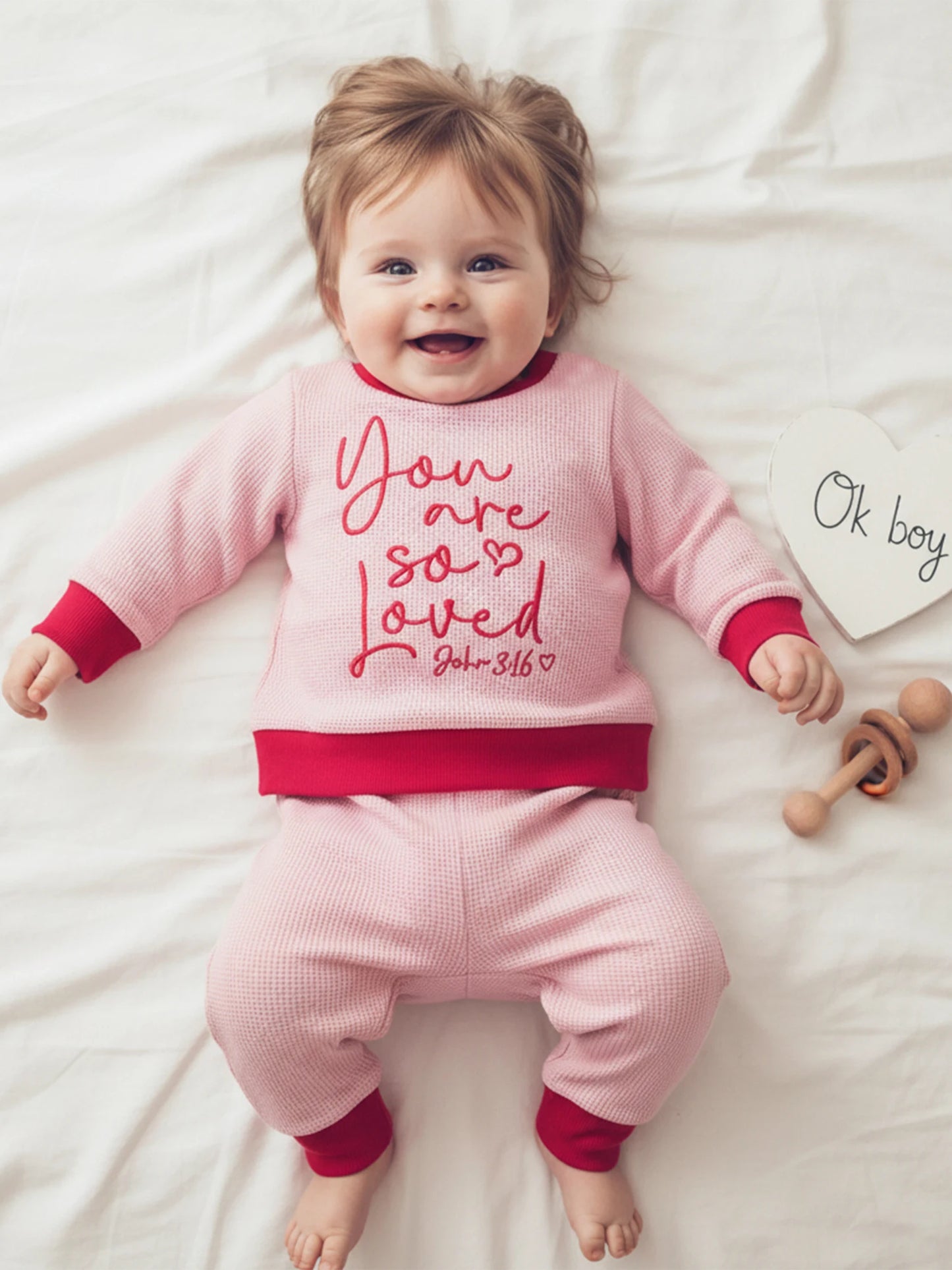 Toddler Girls Valentine's Day 2-Piece Outfit - Heart Letter Sweatshirt & Pants