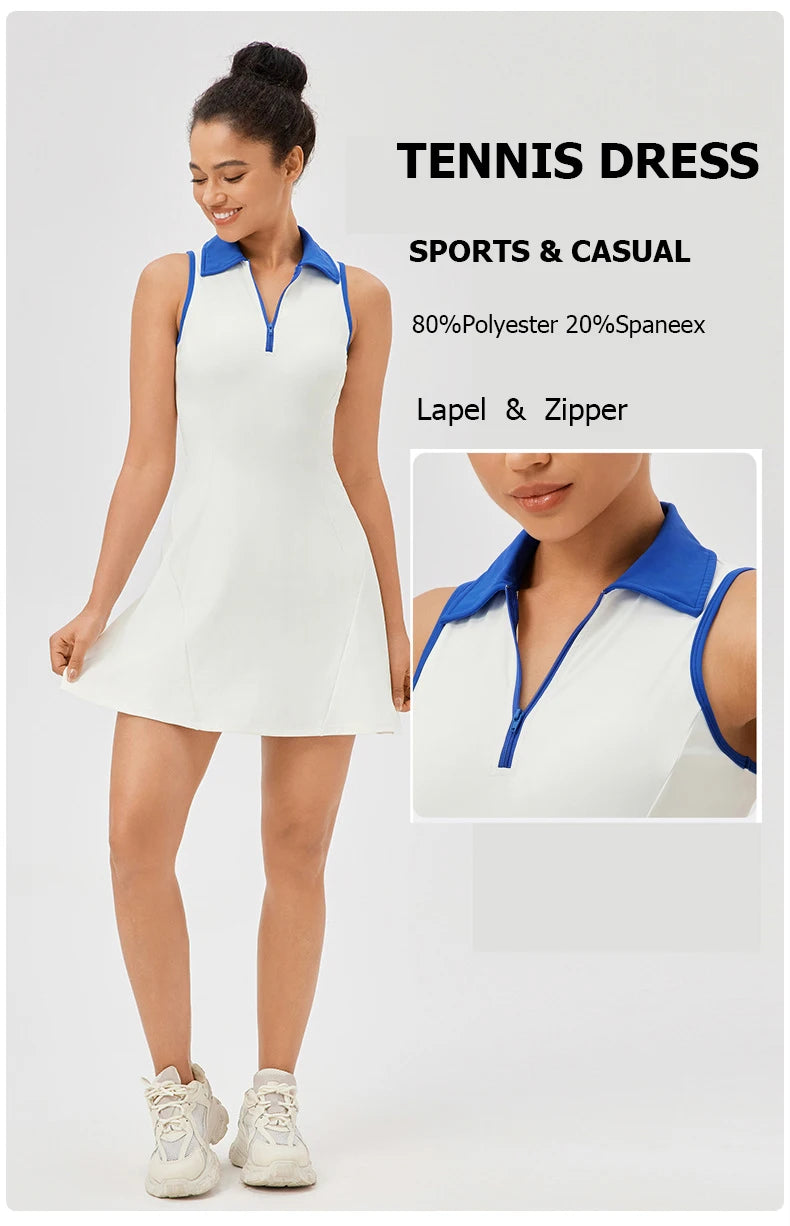 Women's Summer Tennis Lapel Slim Fit Running Breathable Quick Dry Golf Yoga Wear Workout Dress