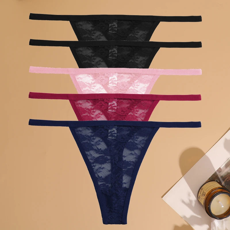 5Pcs Cotton Lace Thongs Hollow Out Floral Underwear Panties Low Waist G-string Comfortable Lingerie