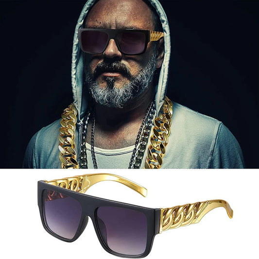 Hip Hop Punk Sunglasses - Gold Chain Necklace Eyewear with UV400
