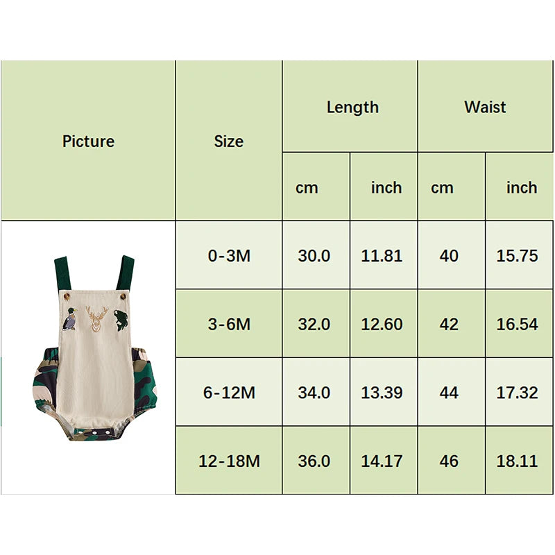 0-18M Baby Boys Romper Summer Sleeveless Square Neck Animal Embroidery Camouflage Print Newborn Overalls