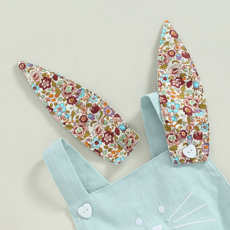Easter Days Baby Girls Boys Romper 2pcs Cartoon Rabbit Floral Printed Sleeveless Bunny Ear Jumpsuit