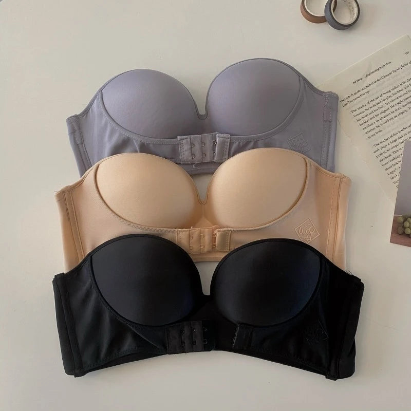 Women's Front Closure Strapless Bra - Invisible Bras Underwear Push Up Brassiere One-piece Wireless Bralette