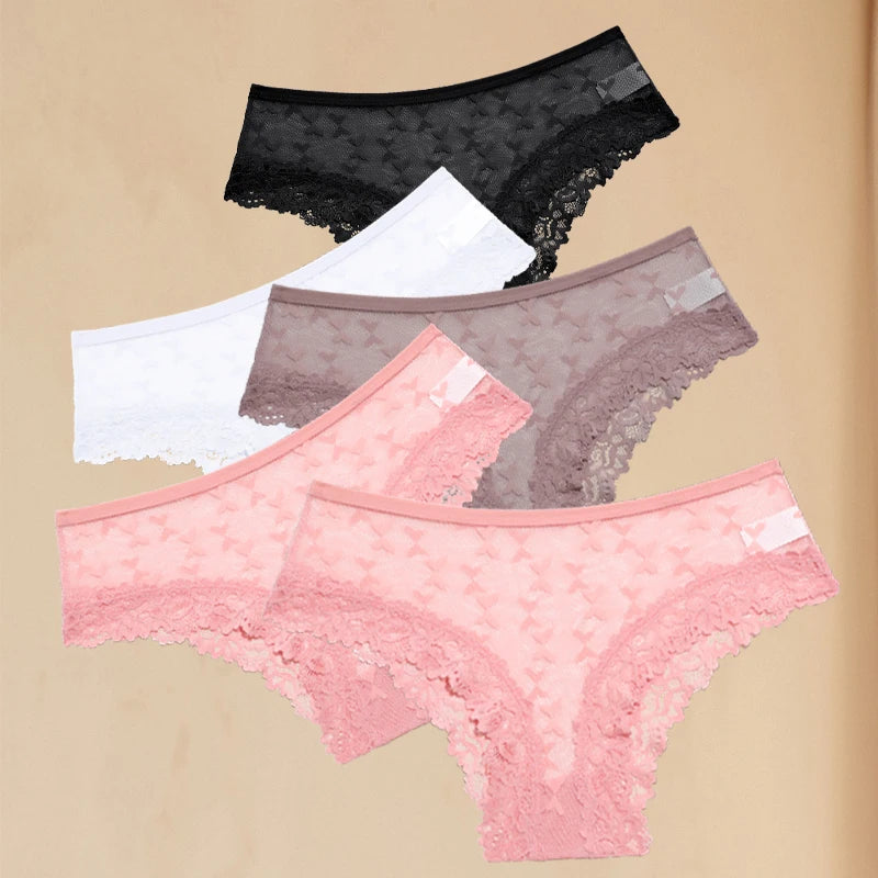 Women's Lace Panties Set - 5 Pack Floral Hollow Out Briefs (S-XL)
