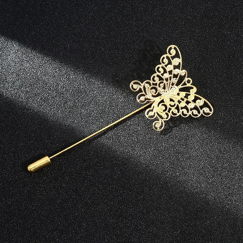 Vintage Metal Leaf Flower Brooch - Gold Tone Lapel Pin for Women & Men