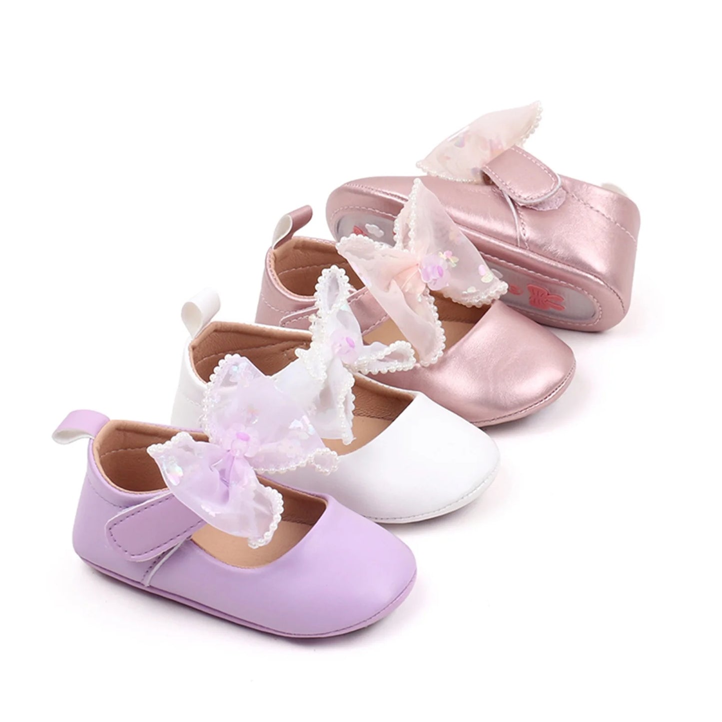 Baby Girls Mary Jane Shoes - Princess Bow Design First Walking Shoes
