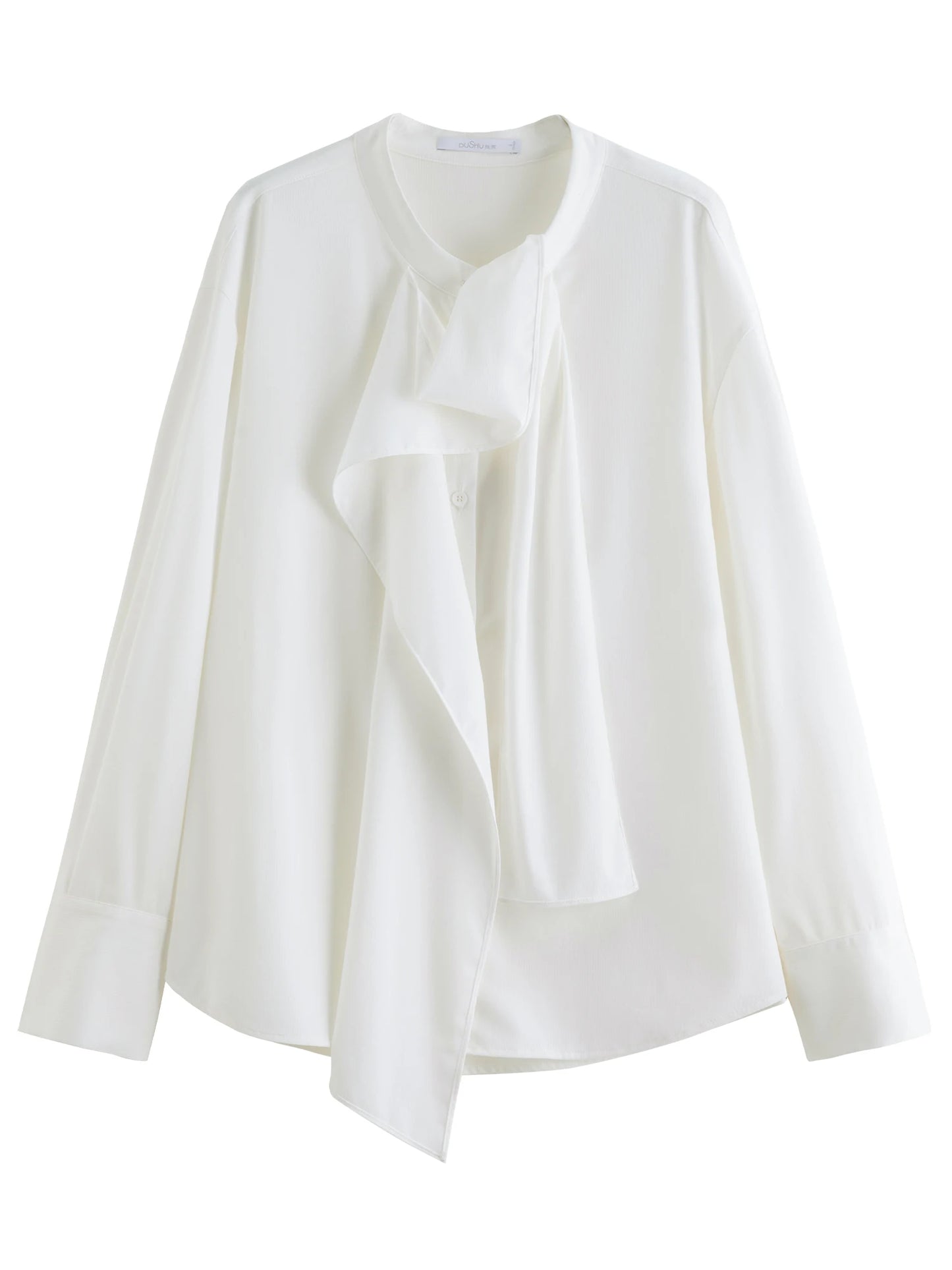 Ribbon Tie Blouse with Irregular Hem
