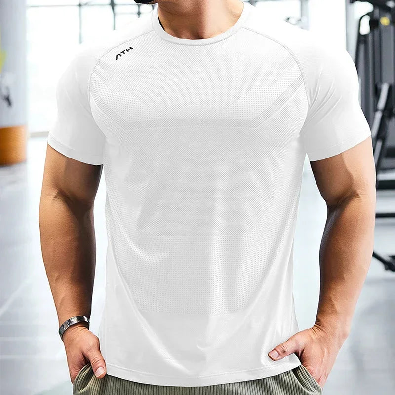 Men's Dry Fit Sport Short Sleeve Running Compression Sweatshirt Tight Sportswear Gym Fitness Elastic Shirts Top Rash Guard T-Shirt