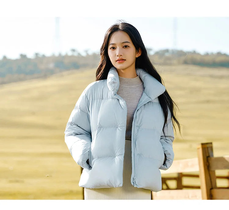 Down Jacket Women Three-Proof Solid Color Stand-Up Collar Loose Simple Winter Versatile Goose Warm