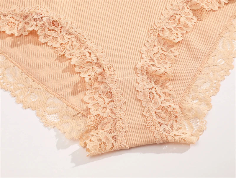 Women's Cotton Ribbed Underwear Set - 4 Pack Lace Floral Low-Waist Briefs