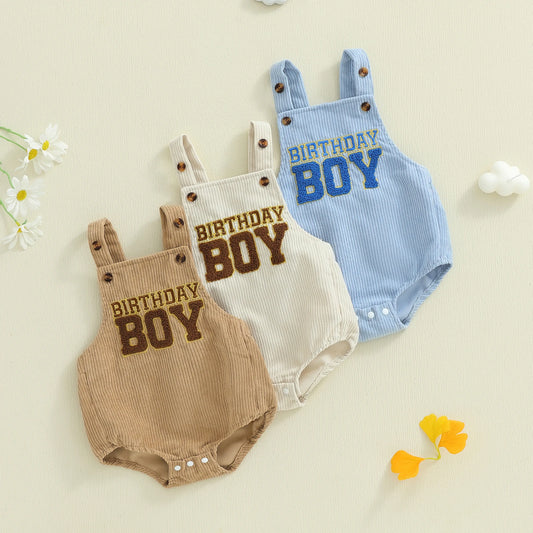 Newborn Baby Boys Romper - Letter Embroidery Square Neck Sleeveless Jumpsuit (0-18M)