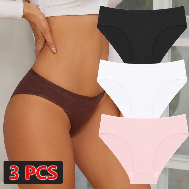 3-Pack Cotton Low-Waist Briefs for Women - Comfortable Breathable Underwear