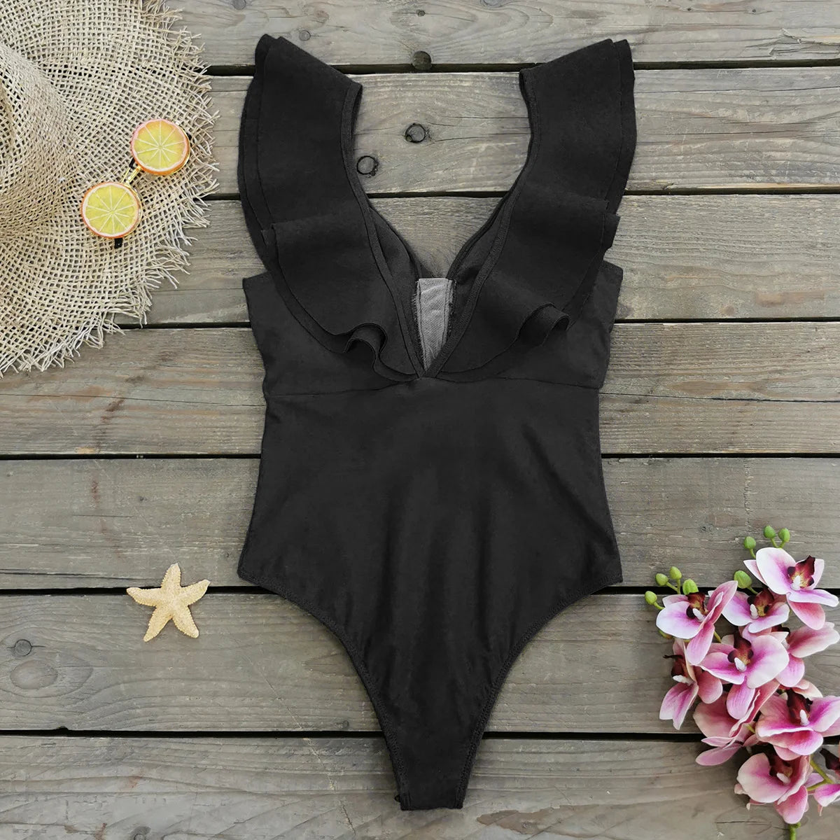 Women's Ruffle Print Floral One Piece Swimsuit