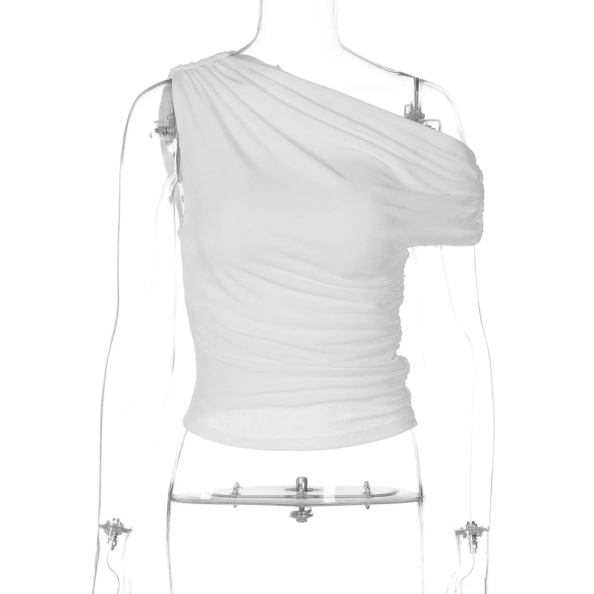 Women's Ruched Asymmetrical Tops Casual Outfits Solid Cropped Top Basic Summer T-shirt