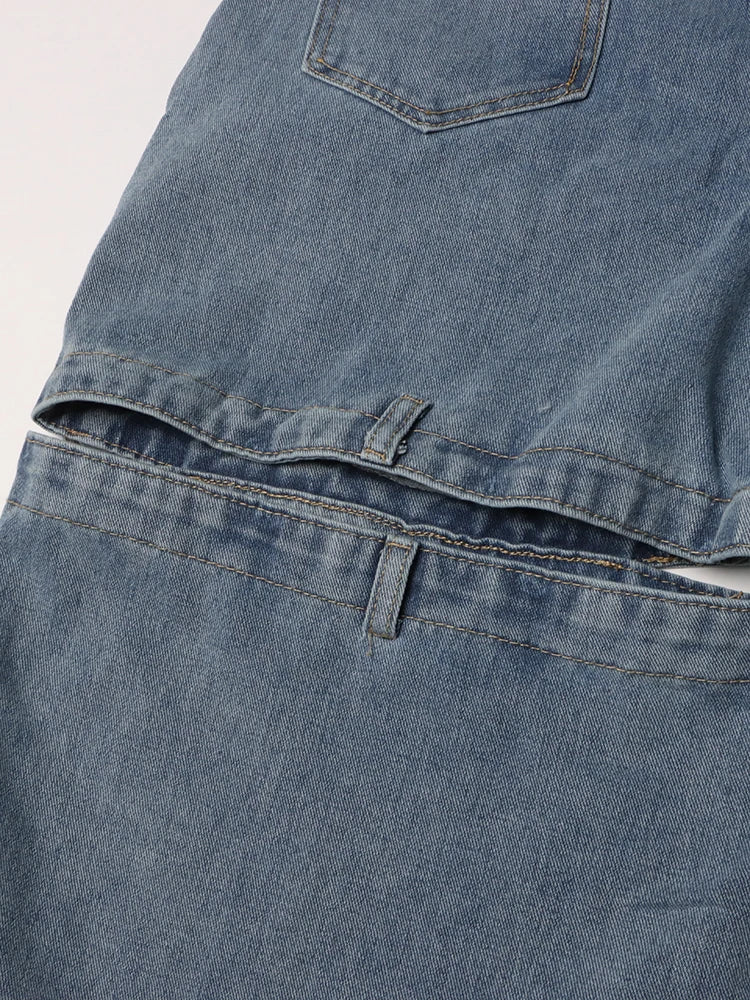 Women's Chic Spliced Zipper High Waist Patchwork Pockets Cut Out Casual Jeans