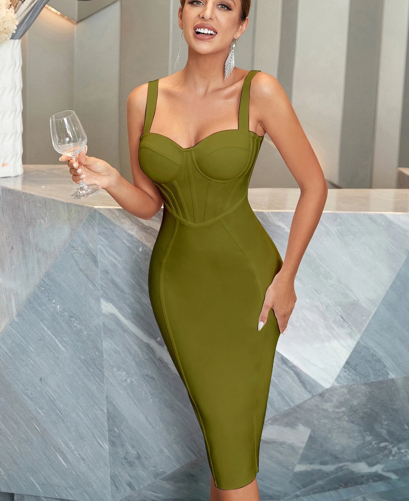 Women's Spaghetti Strap Midi Club Bandage Sleeveless Party Summer Dress