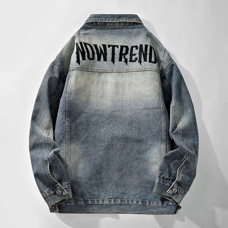 Men's Moto Biker Denim Jacket - Vintage Turn Down Collar Cotton Jean Jacket