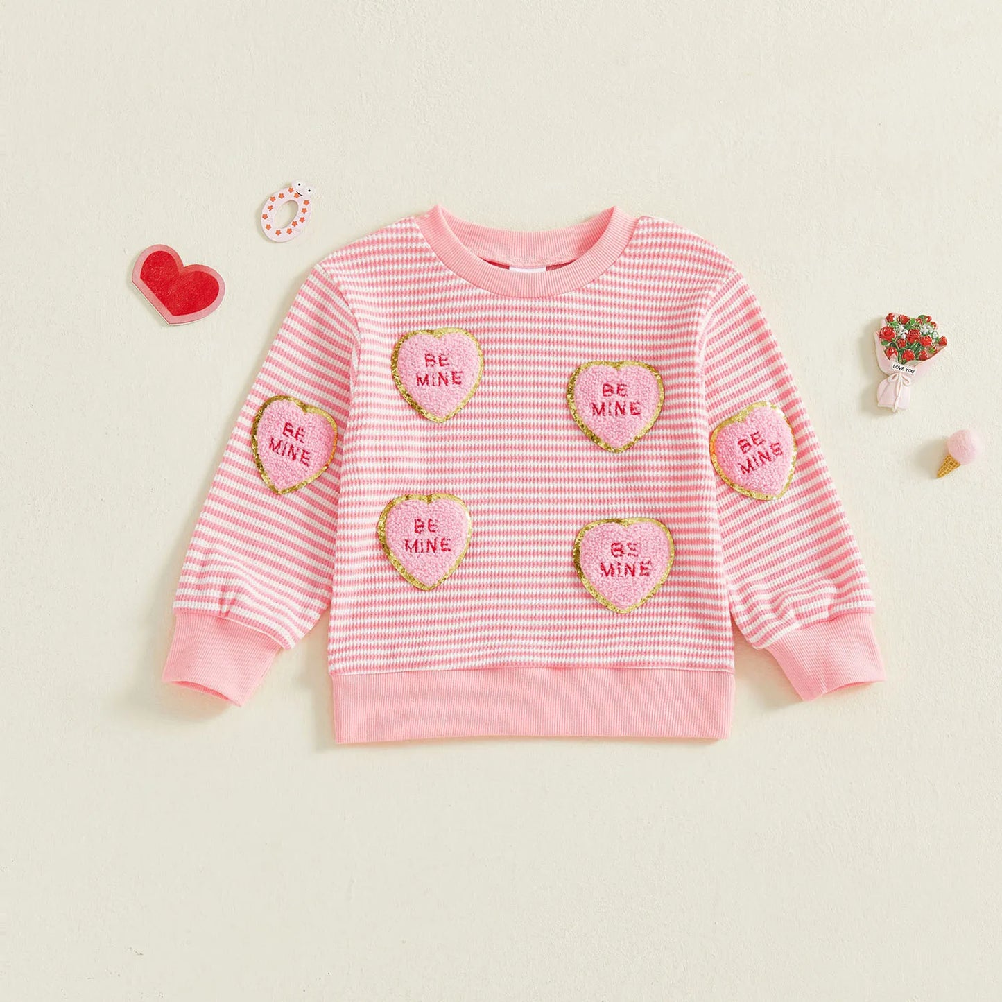 Toddler Girls Valentine's Day Sweatshirt with Heart Embroidery (0-4Y)