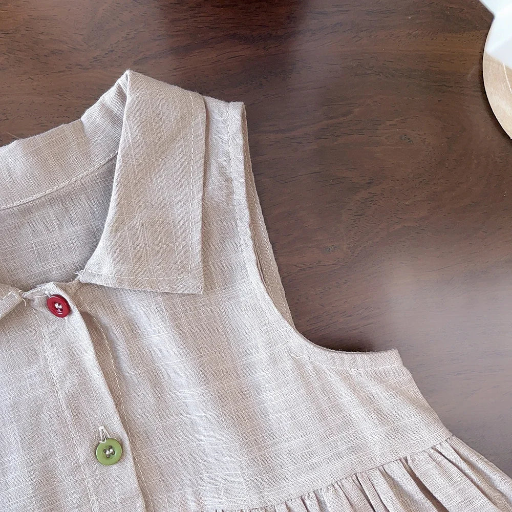 Baby Girl Cotton Dress - Button Detail Princess Sundress