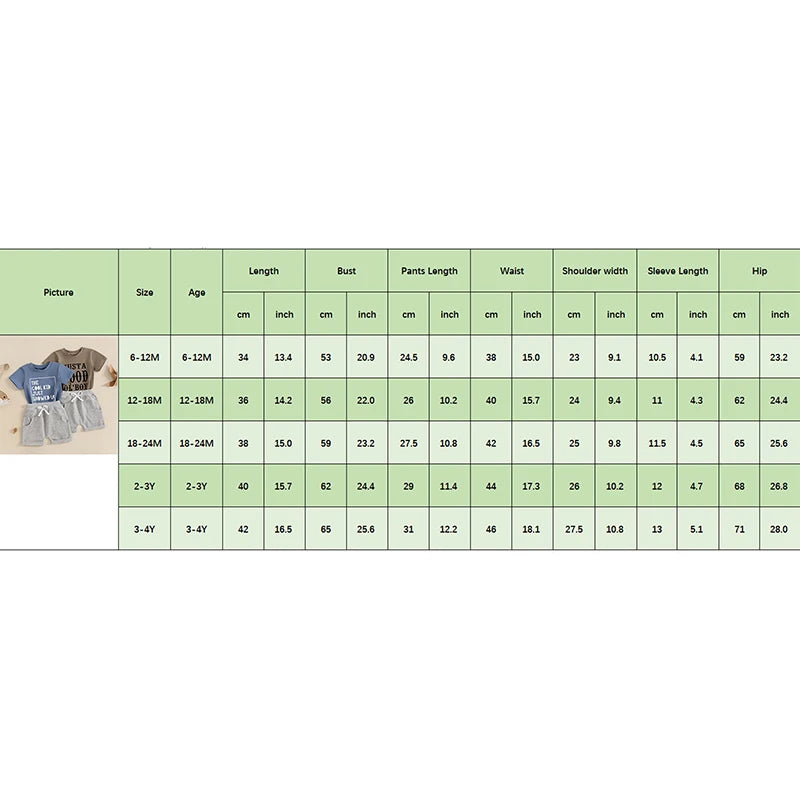 0-4Y Infant Kids Boys Casual Clothes Set Letter Print Short Sleeve Pullover T-shirts Solid Elastic Shorts