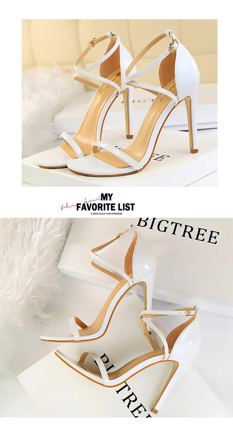 Women's Open Toe High Heels Patent Leather Heels Stiletto