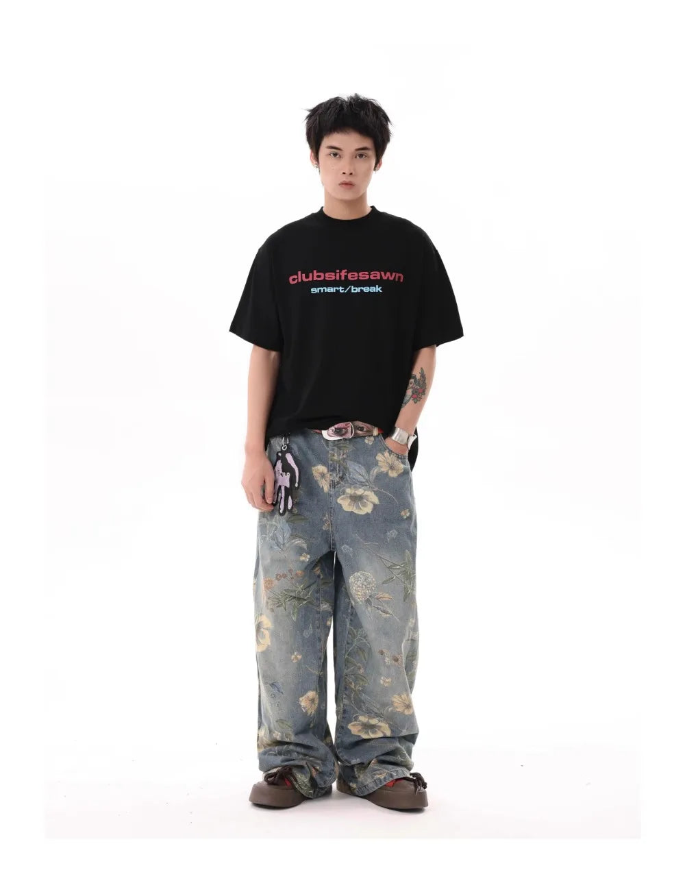 Men's Floral Print Jeans