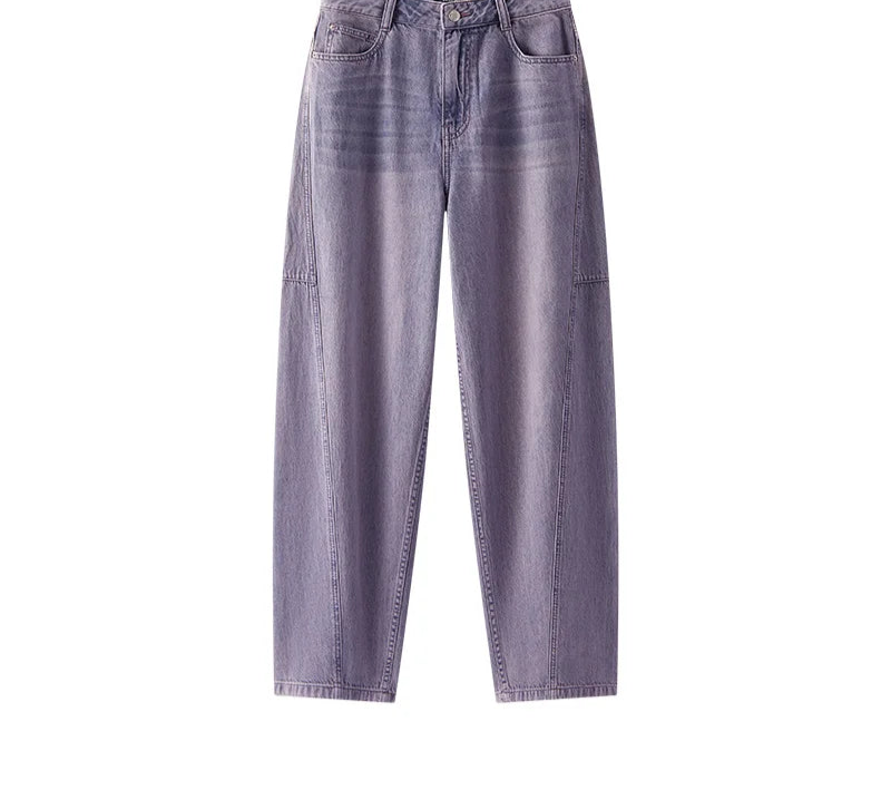 Women's Vintage Cotton Wide Leg Jeans - Curved Hem Retro Style