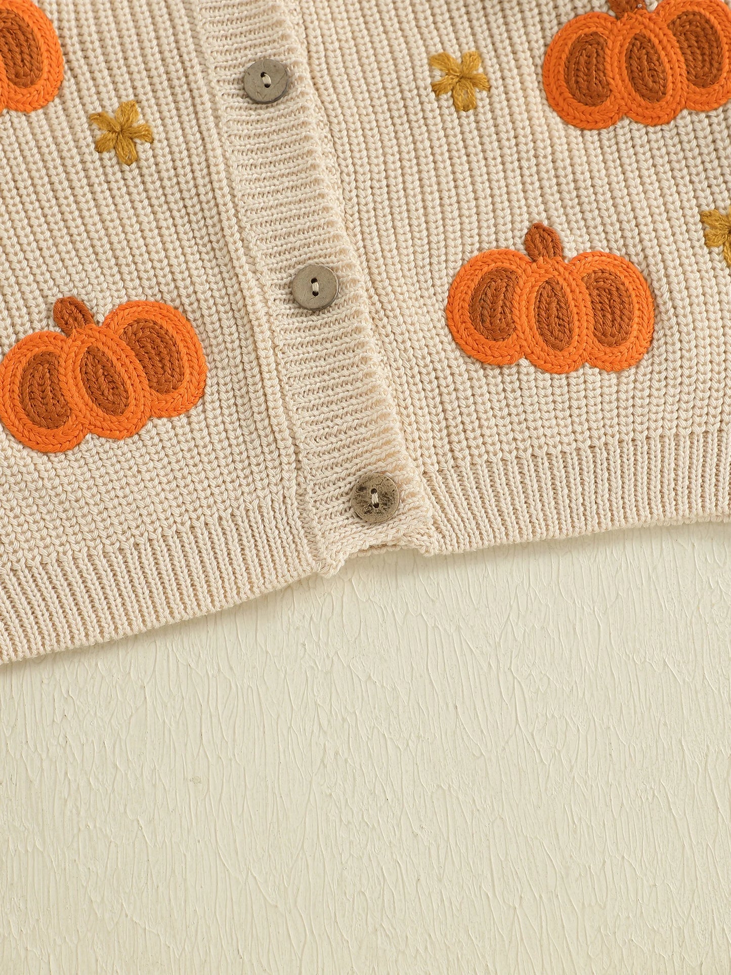Toddler Halloween Cardigan - Pumpkin Embroidery Button Knit Sweater