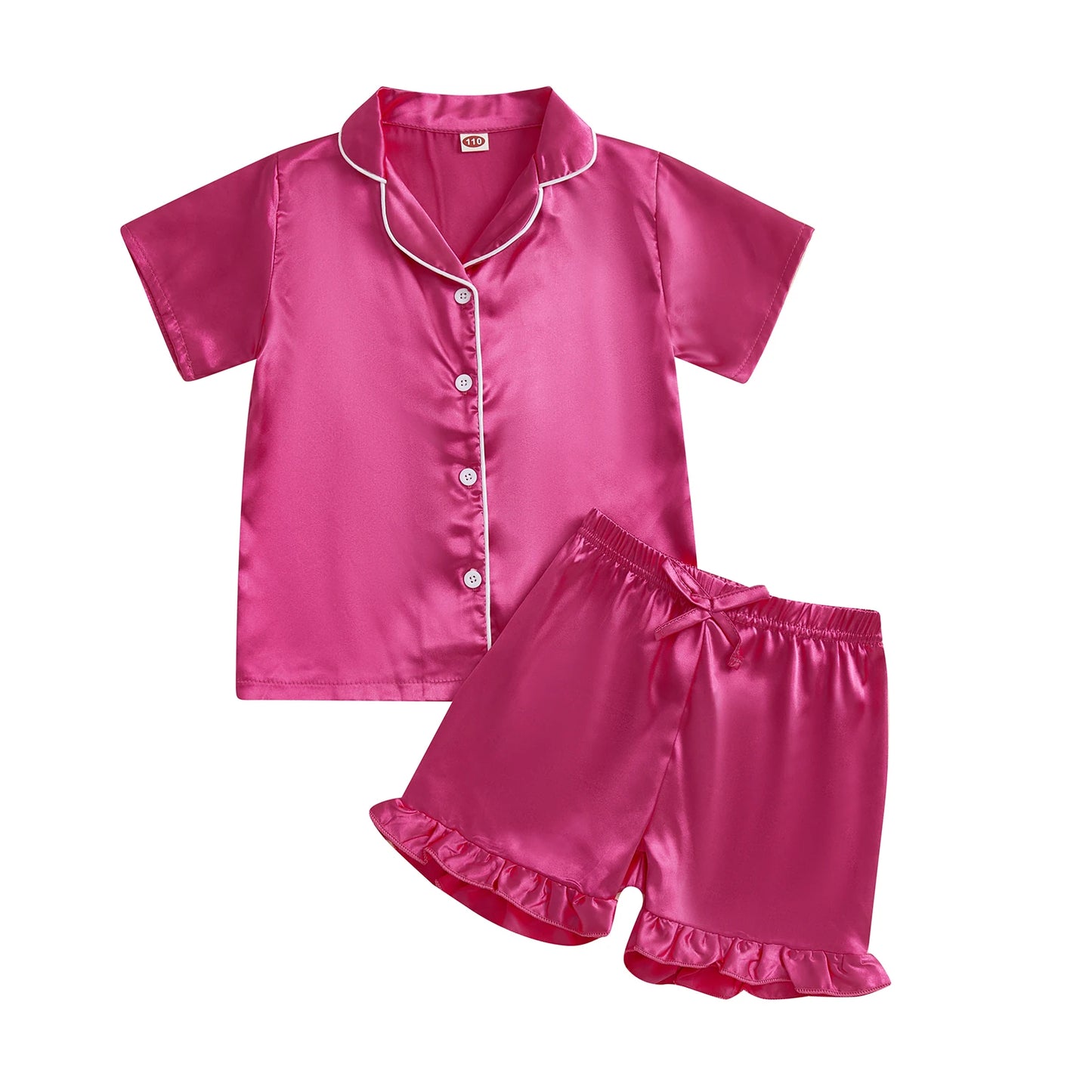 Baby Girls' Summer Pajamas Set - Button Down V-Neck Short Sleeve Top & Ruffled Shorts