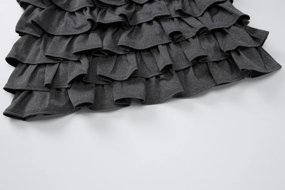 Women's Ruffled Mini Round Neck Bows Frill Long Sleeve Casual Party Dress