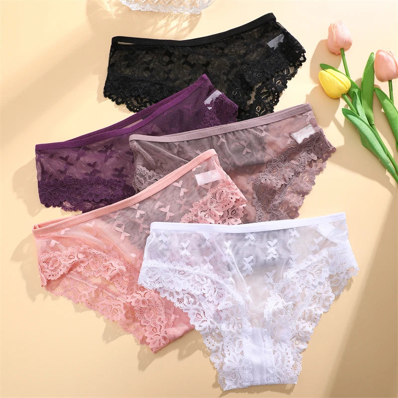 Women's Lace Panties Set - 5 Pack Floral Hollow Out Briefs (S-XL)