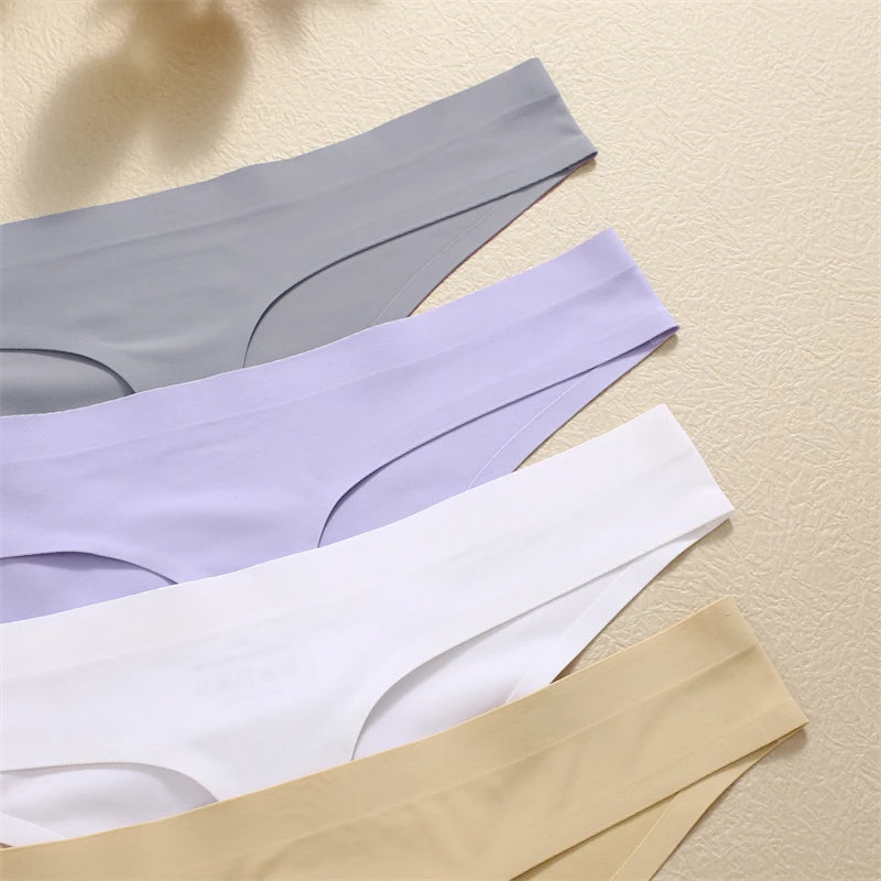 4Pcs Women's Seamless Thongs Breathable Panties Low-Waist Solid Underwear Stretch G-string Invisible T-Back Lingerie