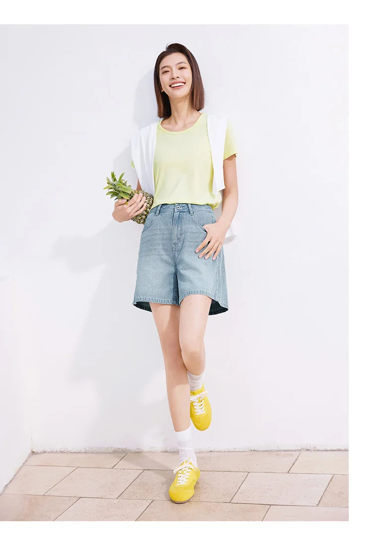 Women's Slimming Straight Leg Denim Shorts - Cooling Summer Style