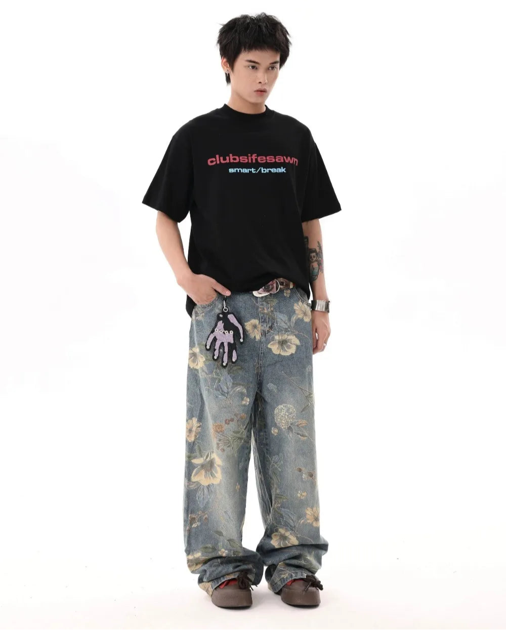 Men's Floral Print Jeans
