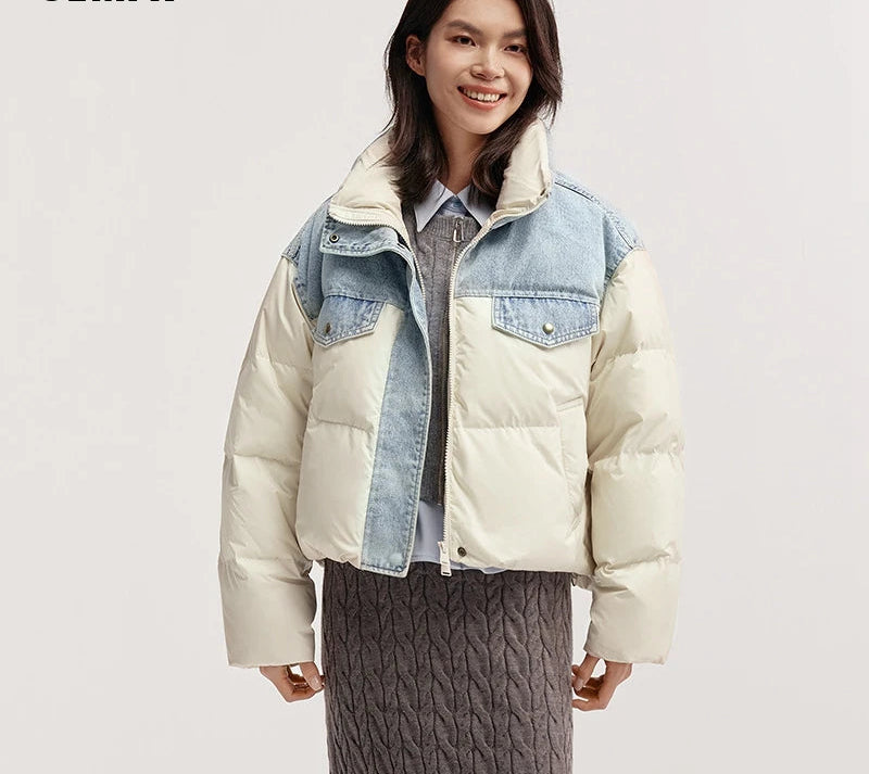 Down Jacket Women Waterproof Patchwork Oversize Stand Collar Winter Trendy Coat