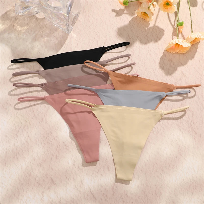 5-Pack Ice Silk Seamless Thongs - Low Waist G-String Underwear