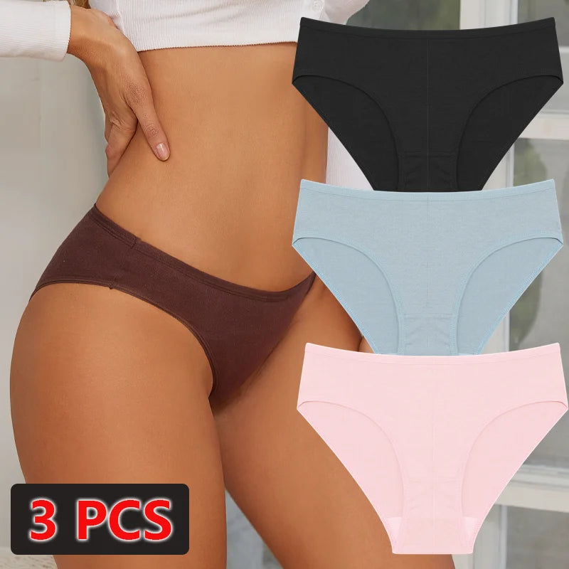 3-Pack Cotton Low-Waist Briefs for Women - Comfortable Breathable Underwear
