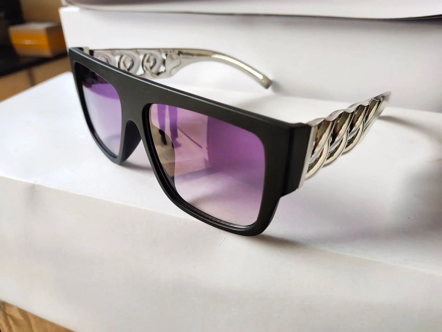 Hip Hop Punk Sunglasses - Gold Chain Necklace Eyewear with UV400