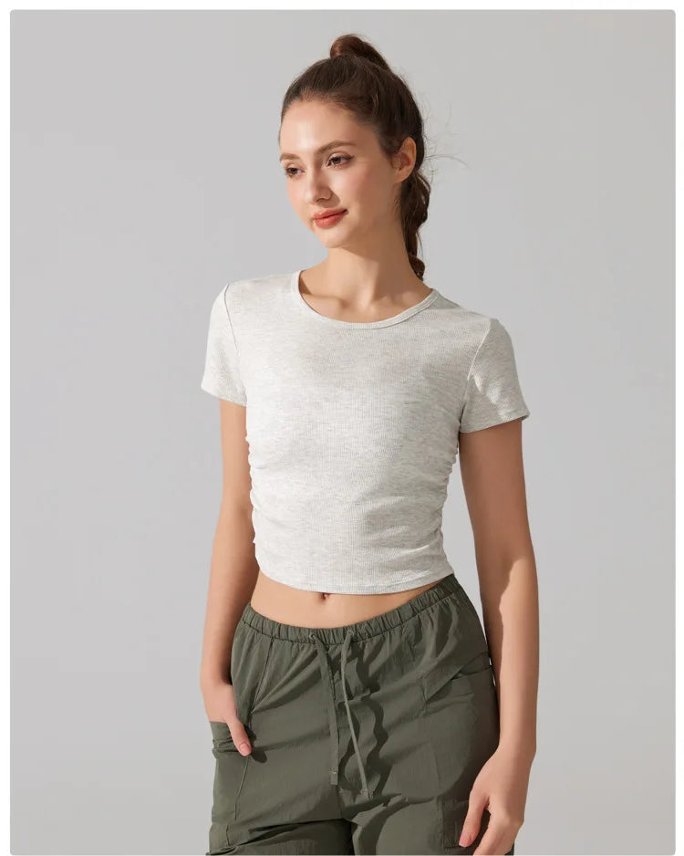 Women's Breathable Yoga Crop Top - Slim Fit Athletic T-Shirt