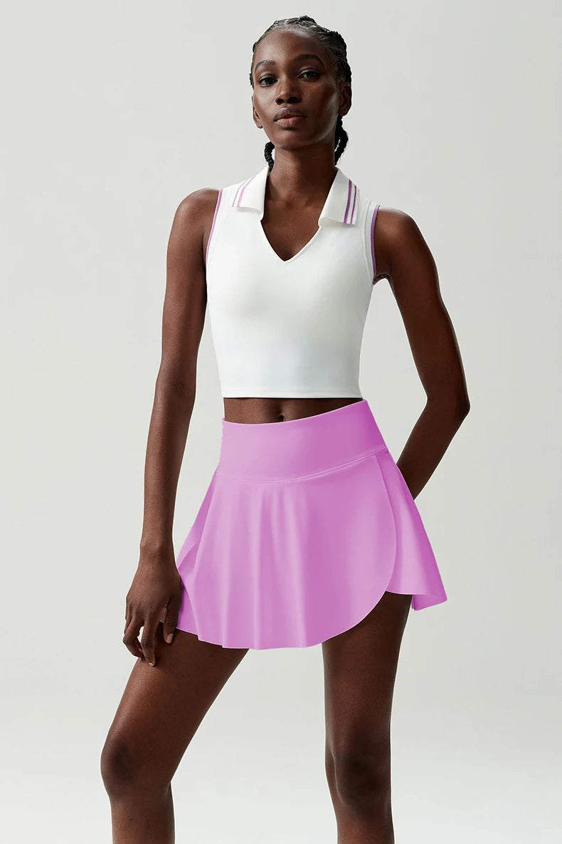 Women's Two-Piece Fitness Set with Pocket Tennis Skirt - Complete Workout Outfit