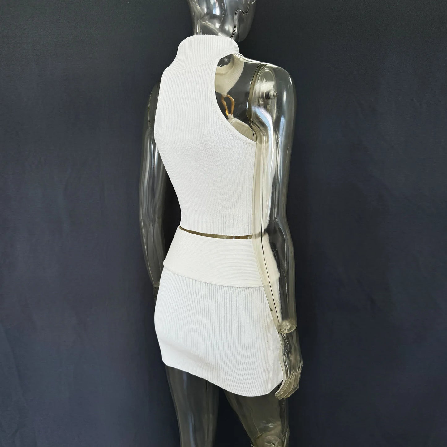 Women's Embellished Sleeveless 2 Piece Co-ord Set - Bodycon Knitted Skirt & Top