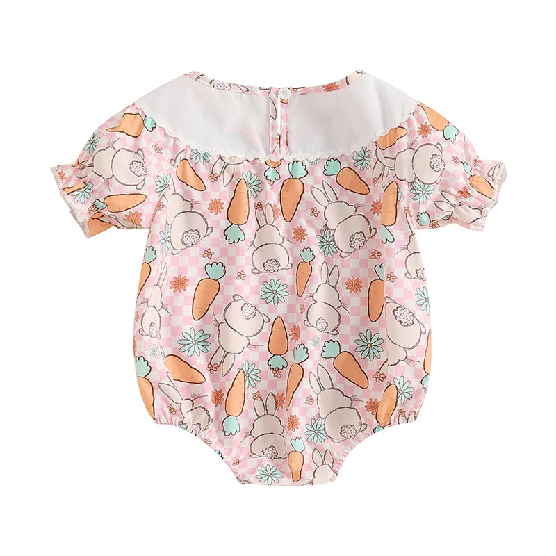 Lovely Baby Easter Romper - Short Sleeve Rabbit Print Bodysuit (0-18M)
