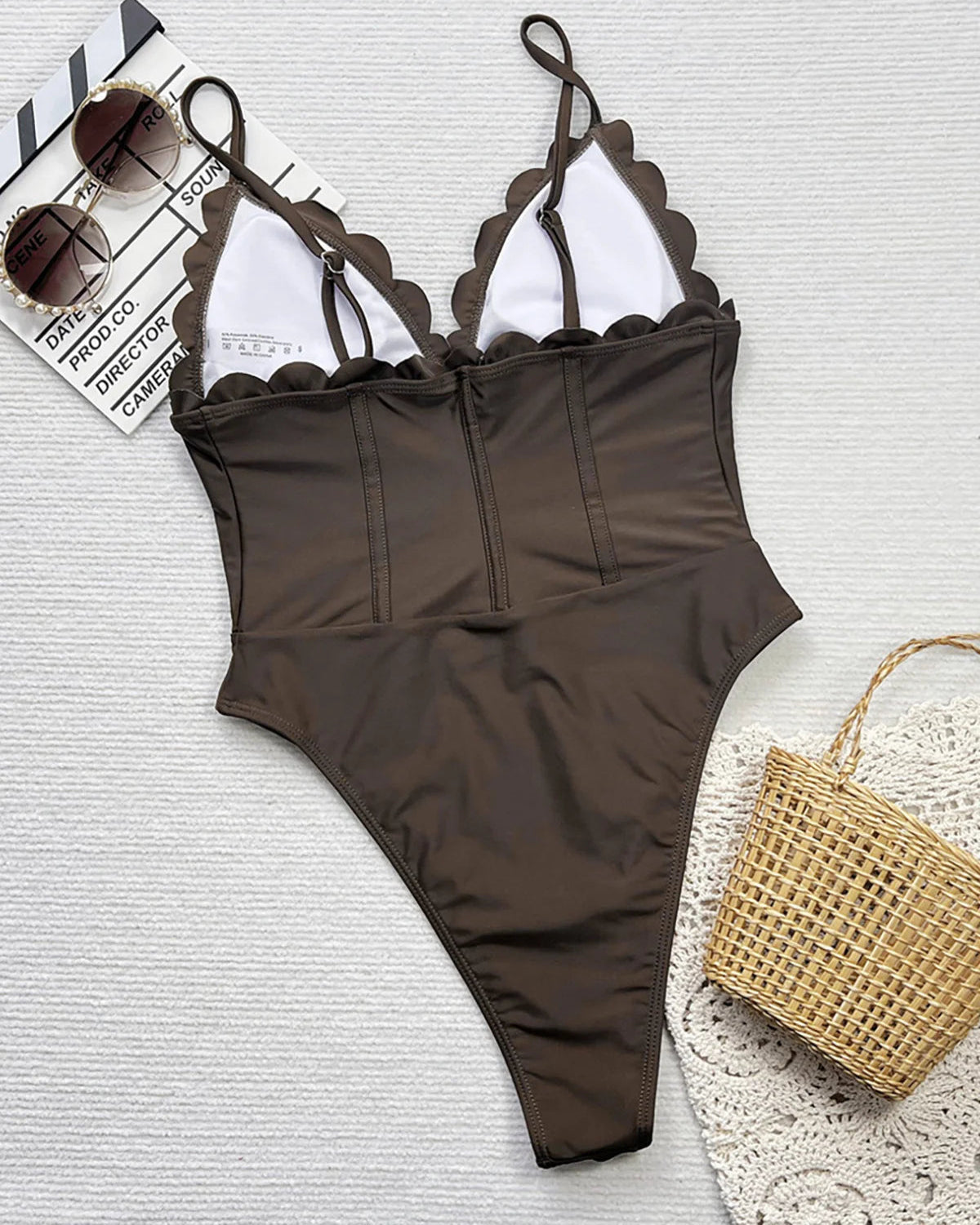 Women's V Neck High Leg Cut Backless Swimwear One Piece Swimsuit