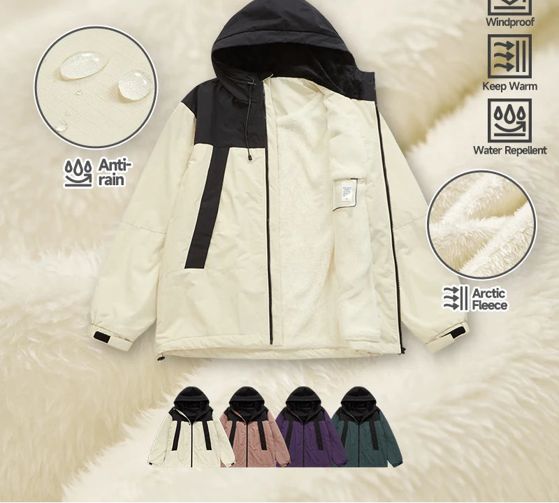 Unisex Winter Arctic Velvet Inner Parkas  High Neck Windproof Cotton Padded Hooded Jacket Outdoor Coat