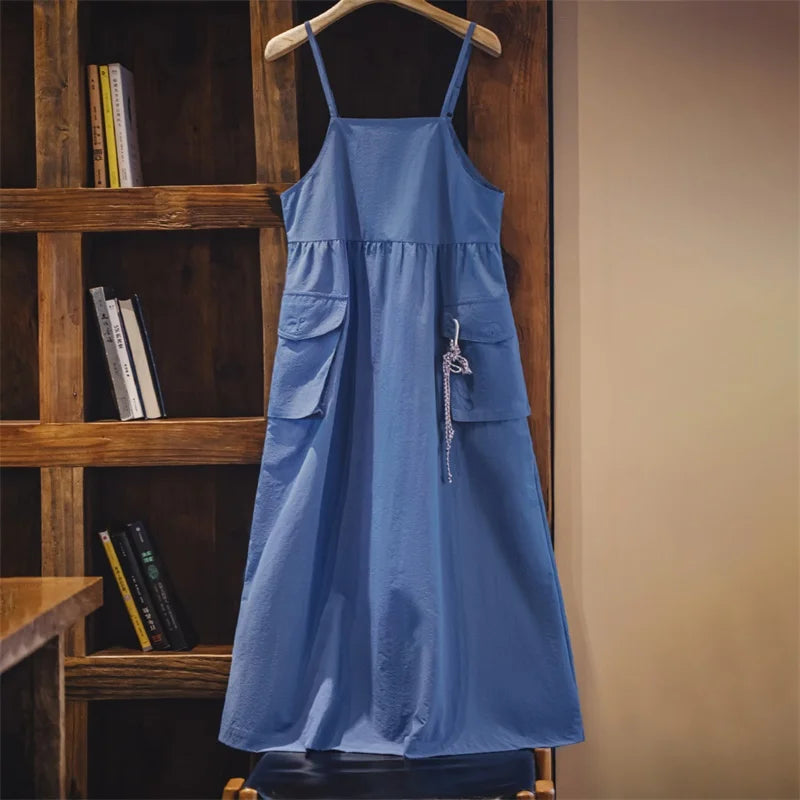 Lightweight Utility Maxi Dress with Pockets - Summer Beach Dress