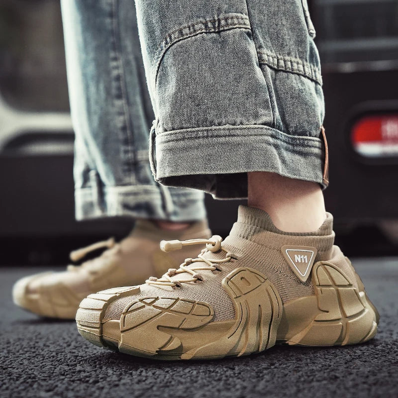Men's Sports Mesh Running Sneakers Slip On Comfortable High Top Lace Up Sneakers