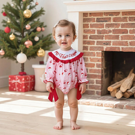 Baby Girls Christmas Letter Embroidered Romper with Bow (0-18M)